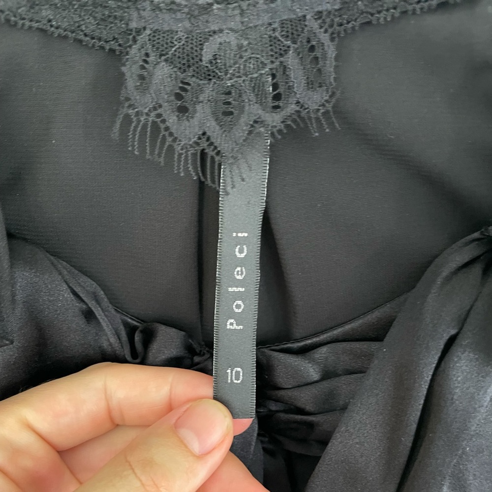 Poleci Black 100% Silk Bow Ruffle Sheath Dress - Picture 9 of 11